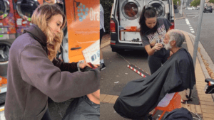 Our hair stylists providing free haircuts to Queensland's homeless community.